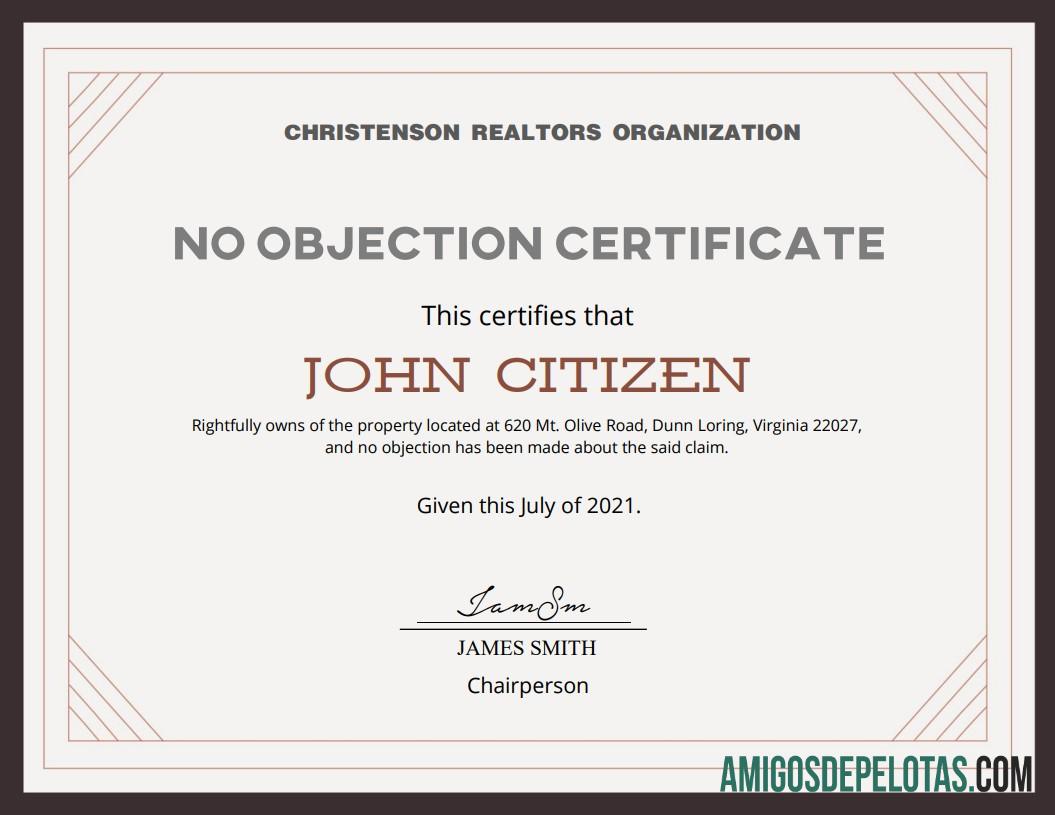 Certificado de Não Objeção dos EUA exemplo real